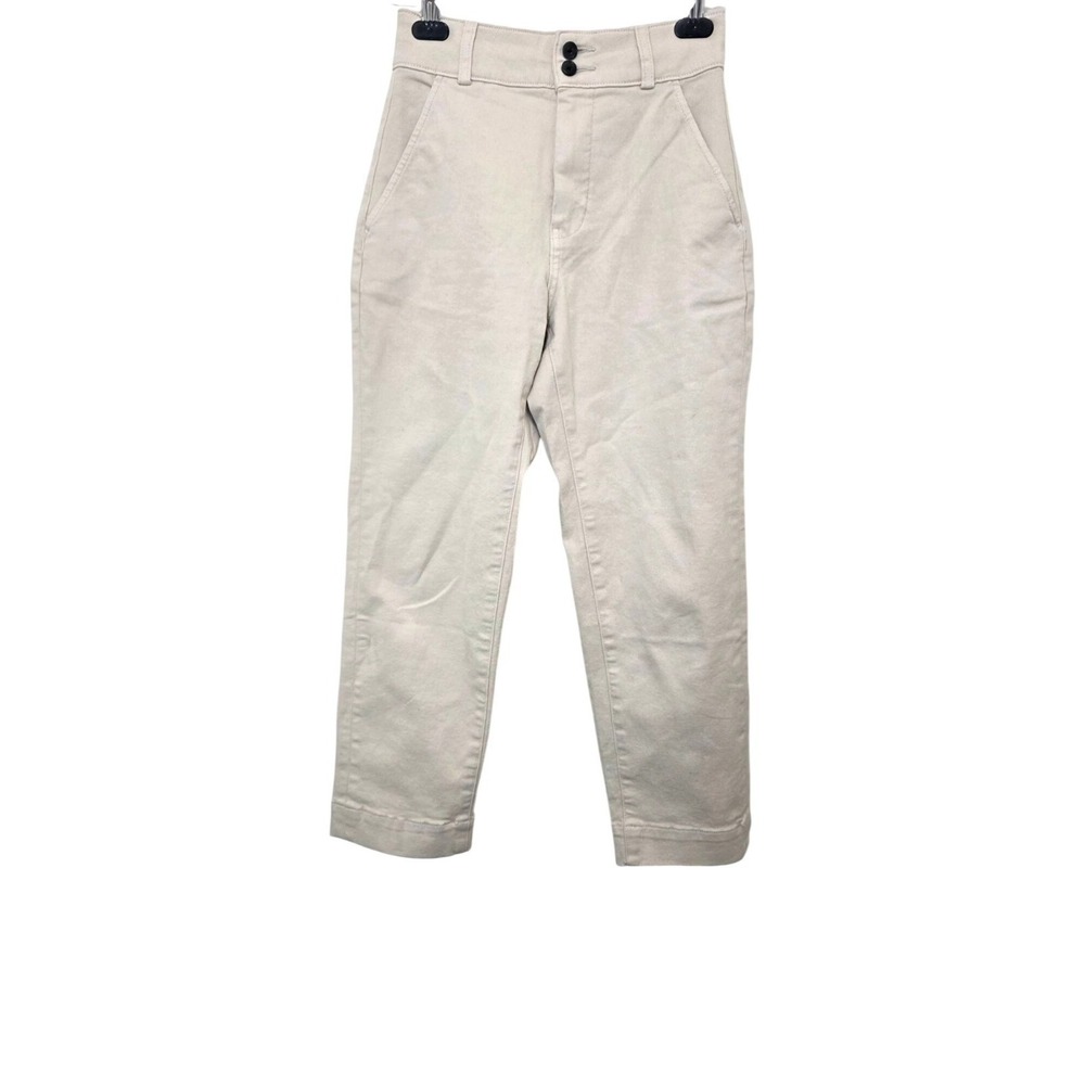 Everlane Women Beige High-Waisted Straight-Leg Organic Cotton Pants‎ Size 0